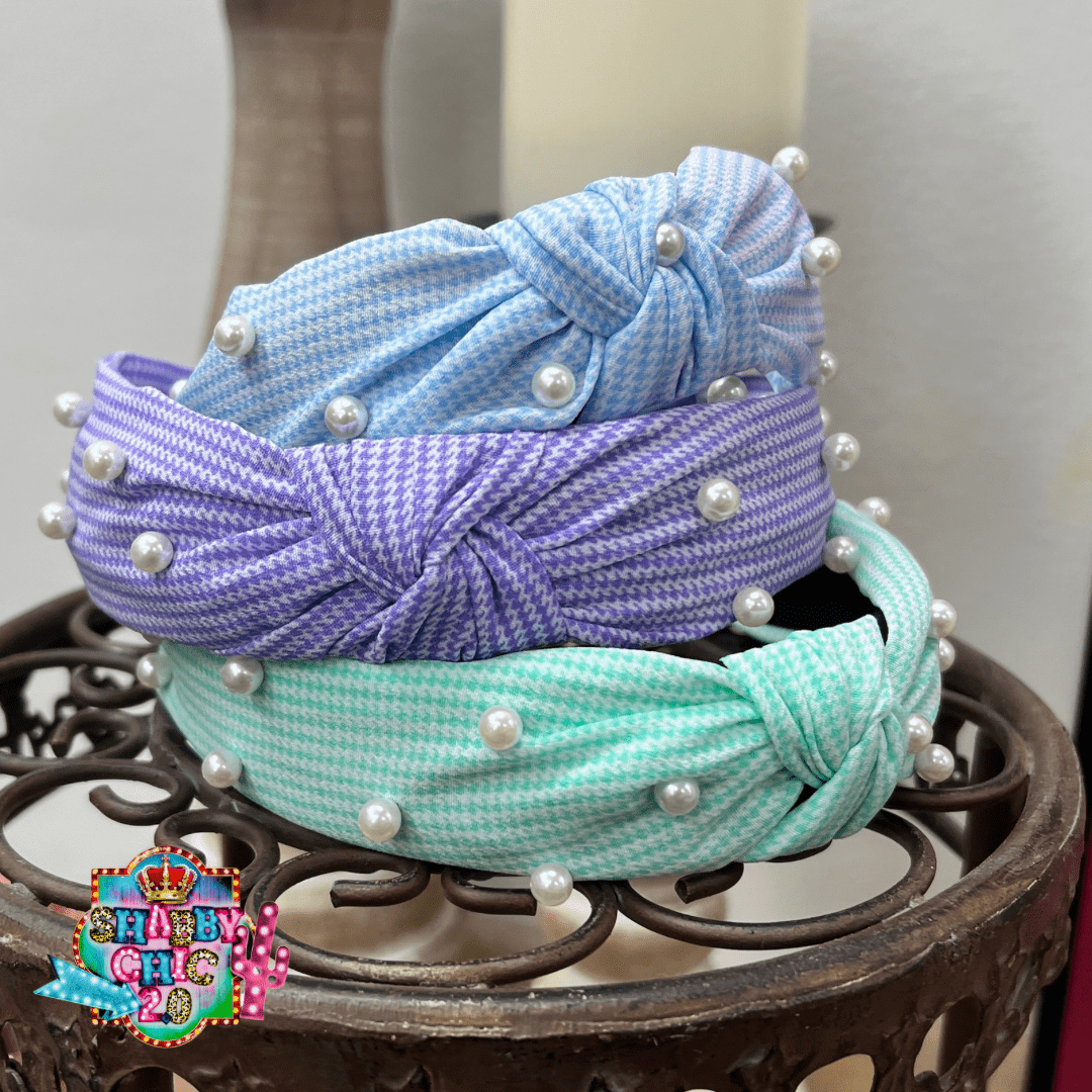 Pearl Studded Gingham Headbands Shabby Chic Boutique and Tanning Salon
