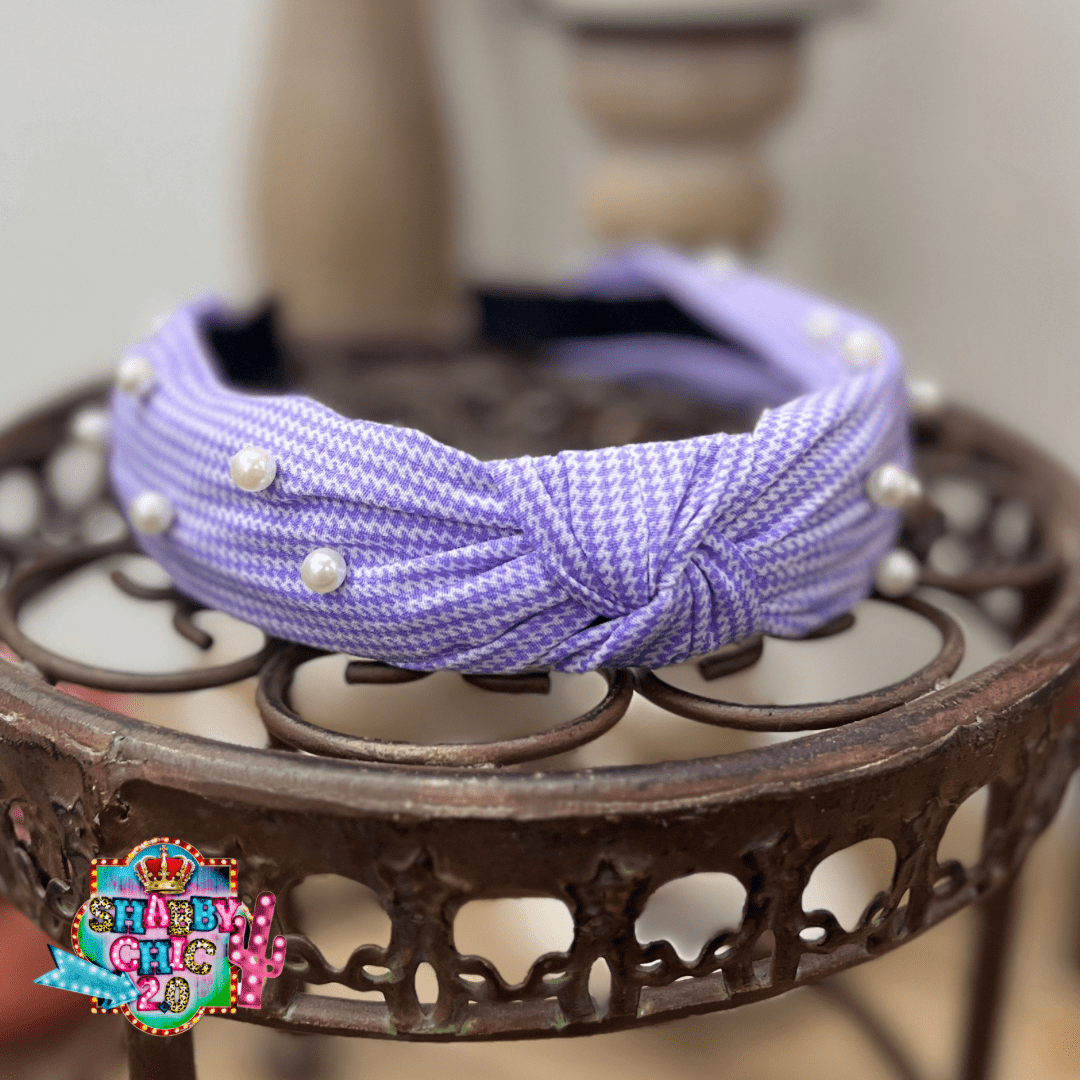 Pearl Studded Gingham Headbands Shabby Chic Boutique and Tanning Salon Lavendar
