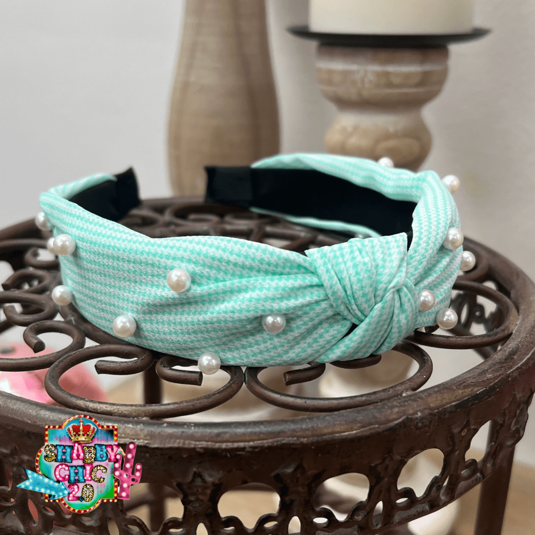 Pearl Studded Gingham Headbands Shabby Chic Boutique and Tanning Salon Mint