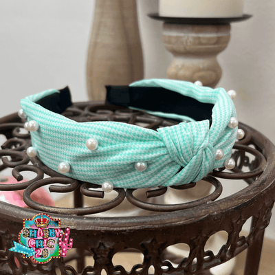 Pearl Studded Gingham Headbands Shabby Chic Boutique and Tanning Salon Mint