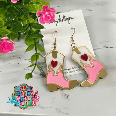 Pink Acrylic Boot Earrings Shabby Chic Boutique and Tanning Salon