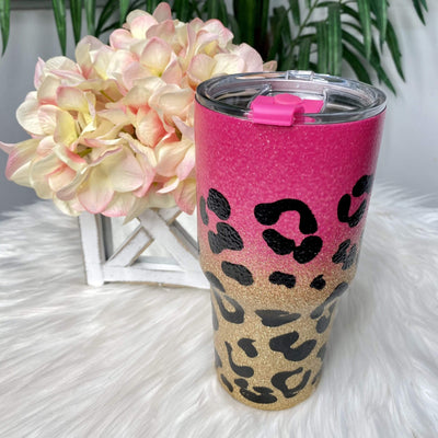 Pink and Gold Leopard 30oz cup Shabby Chic Boutique and Tanning Salon