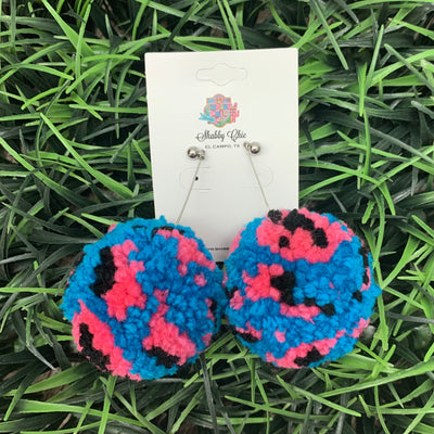 Pink and Turquoise Mix Puff Earrings - Large Shabby Chic Boutique and Tanning Salon