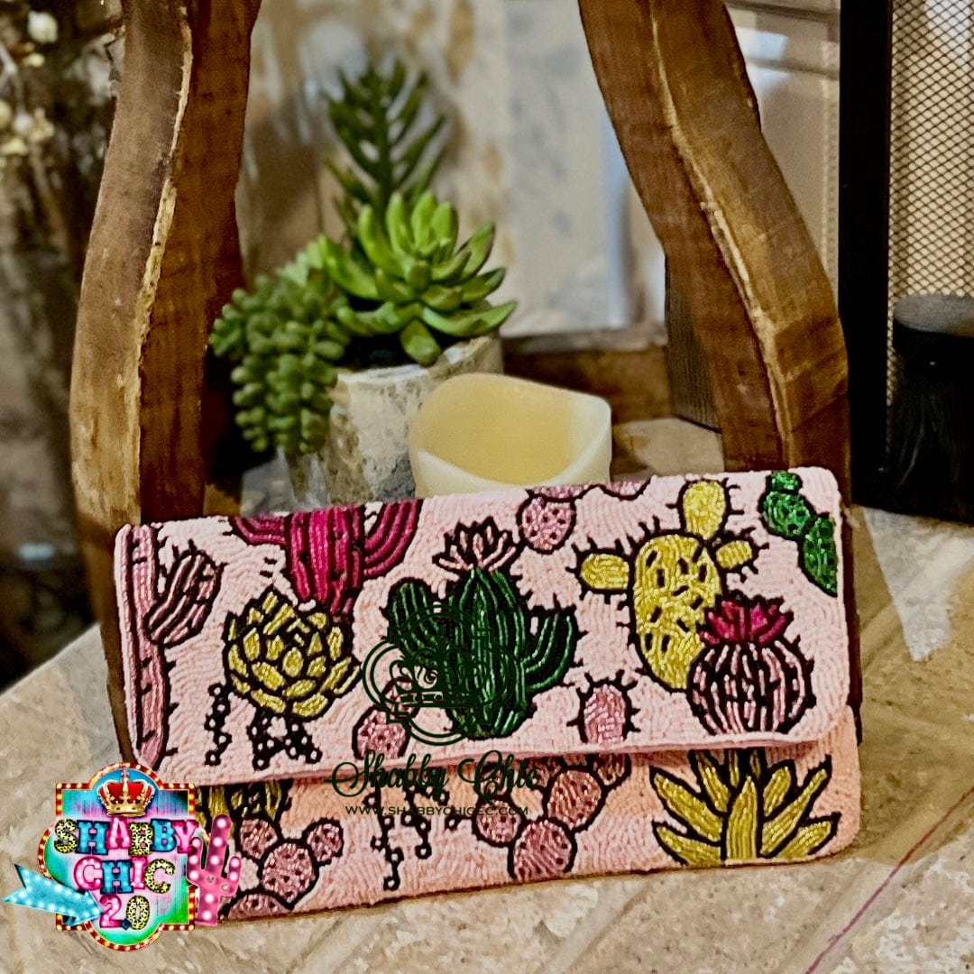 Pink Beaded Cactus Clutch/Crossbody Bag Shabby Chic Boutique and Tanning Salon