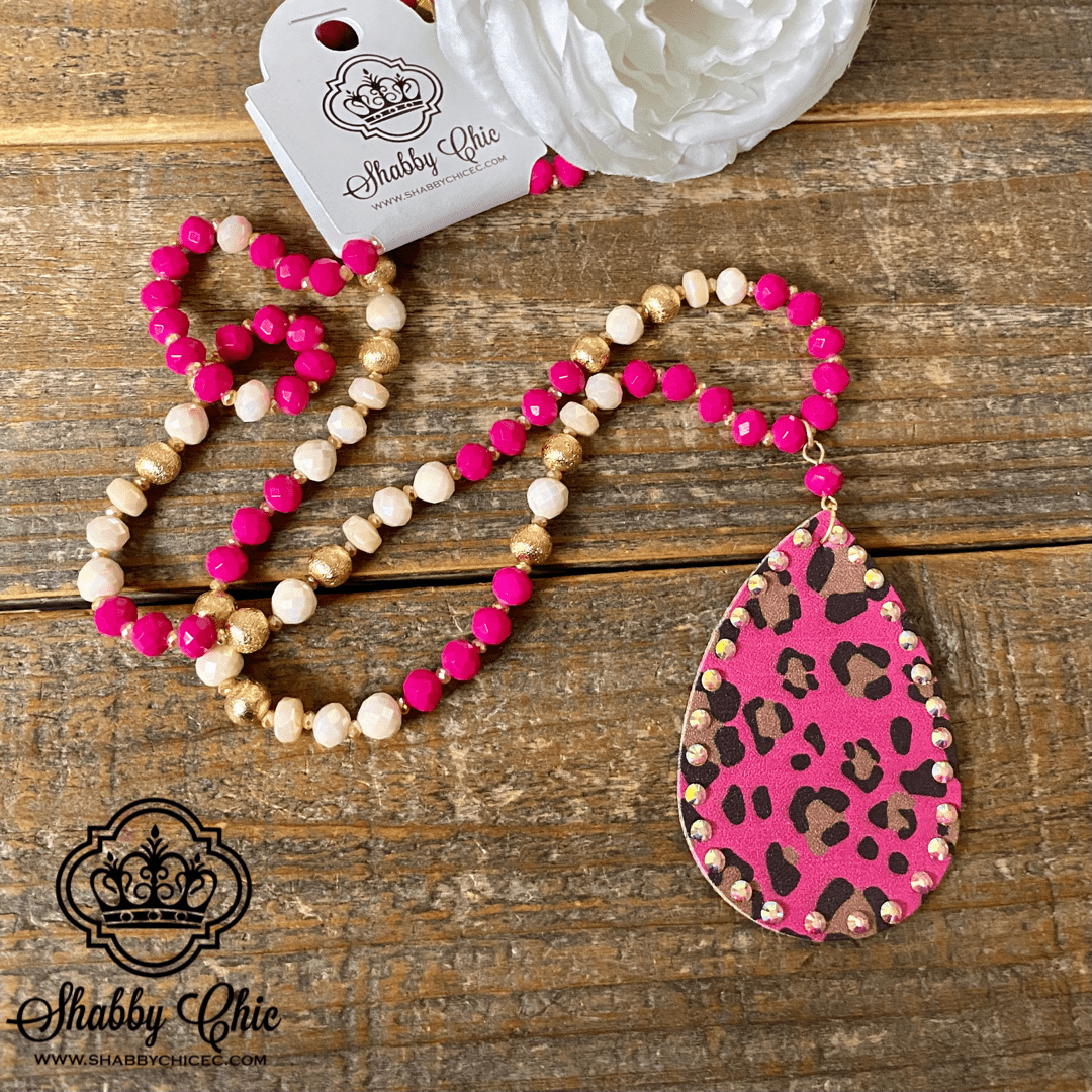 Pink Beaded Leopard Necklace Shabby Chic Boutique and Tanning Salon