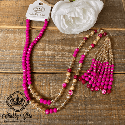 Pink Beaded Tassel Necklace Shabby Chic Boutique and Tanning Salon