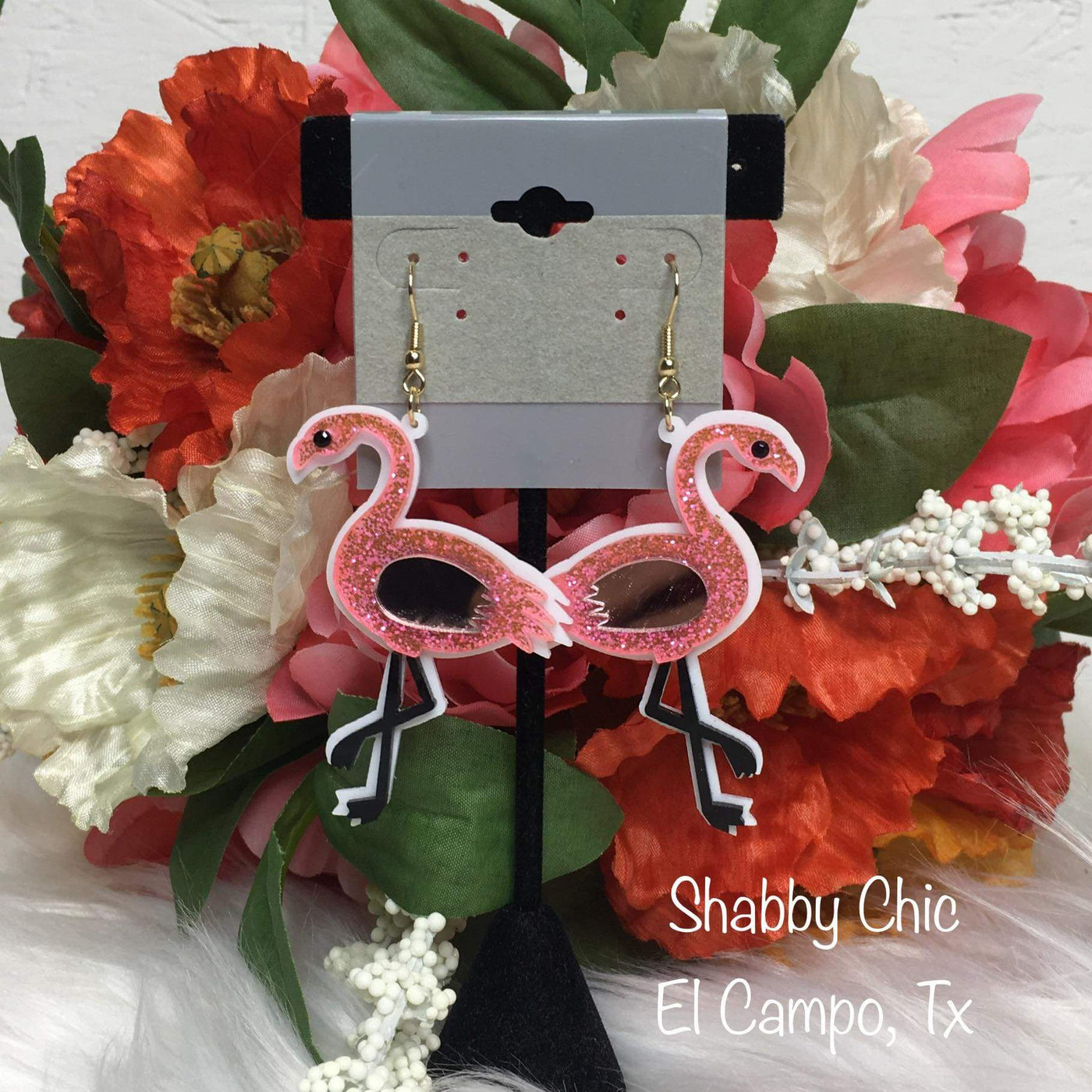 Pink Flamingo Earrings Shabby Chic Boutique and Tanning Salon