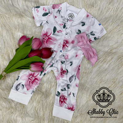 Pink Floral Onesie Sleeper Shabby Chic Boutique and Tanning Salon