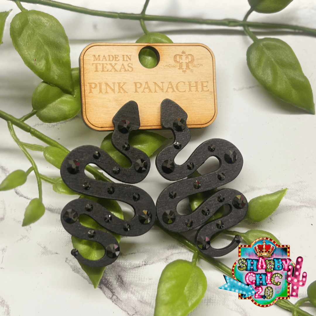 Pink Panache Black Snake Earrings Shabby Chic Boutique and Tanning Salon
