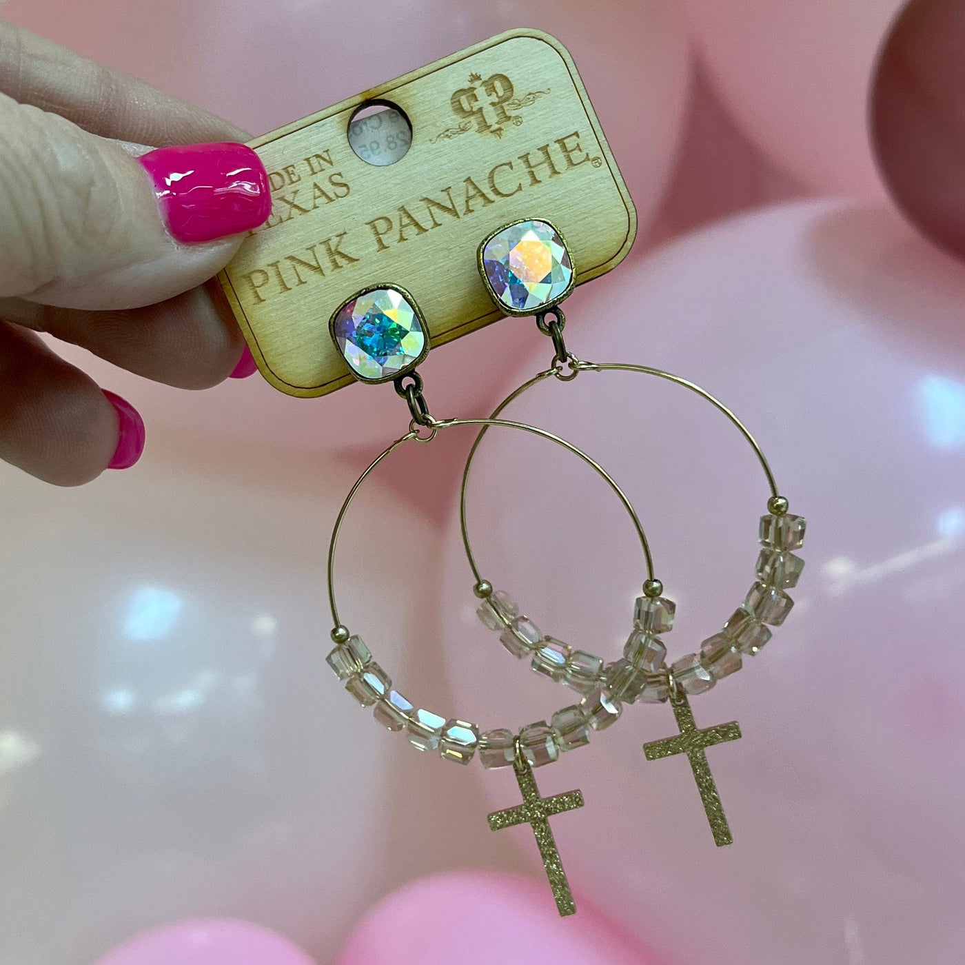 Pink Panache Cross Earrings Shabby Chic Boutique and Tanning Salon