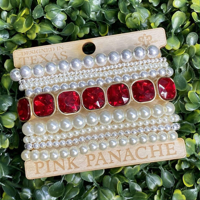 Pink Panache Red Silver and Pearls bracelet set Shabby Chic Boutique and Tanning Salon