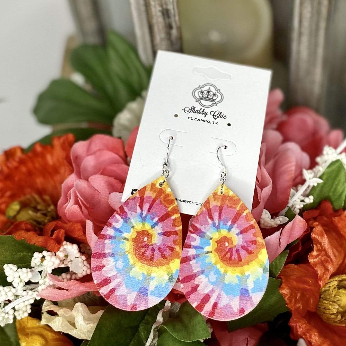 Pink Tie Dye earrings Shabby Chic Boutique and Tanning Salon