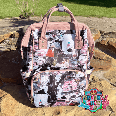 Pink Truck Y'all Diaper Bag Backpack Shabby Chic Boutique and Tanning Salon