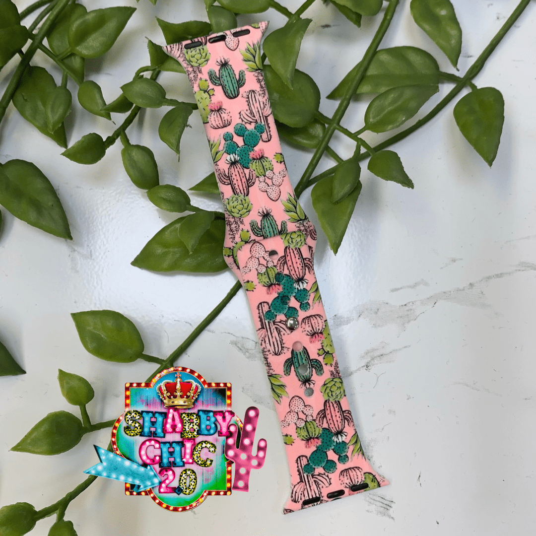 Pink with Succulents Print Watchbands Shabby Chic Boutique and Tanning Salon