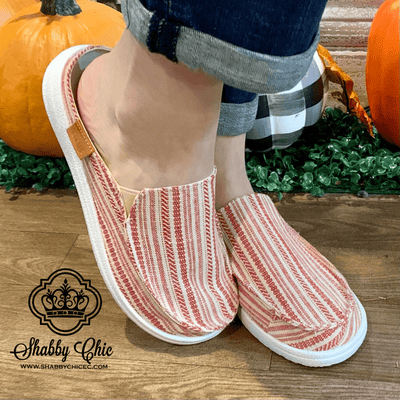 Pontoon Canvas Shoe - Red/ White Shabby Chic Boutique and Tanning Salon