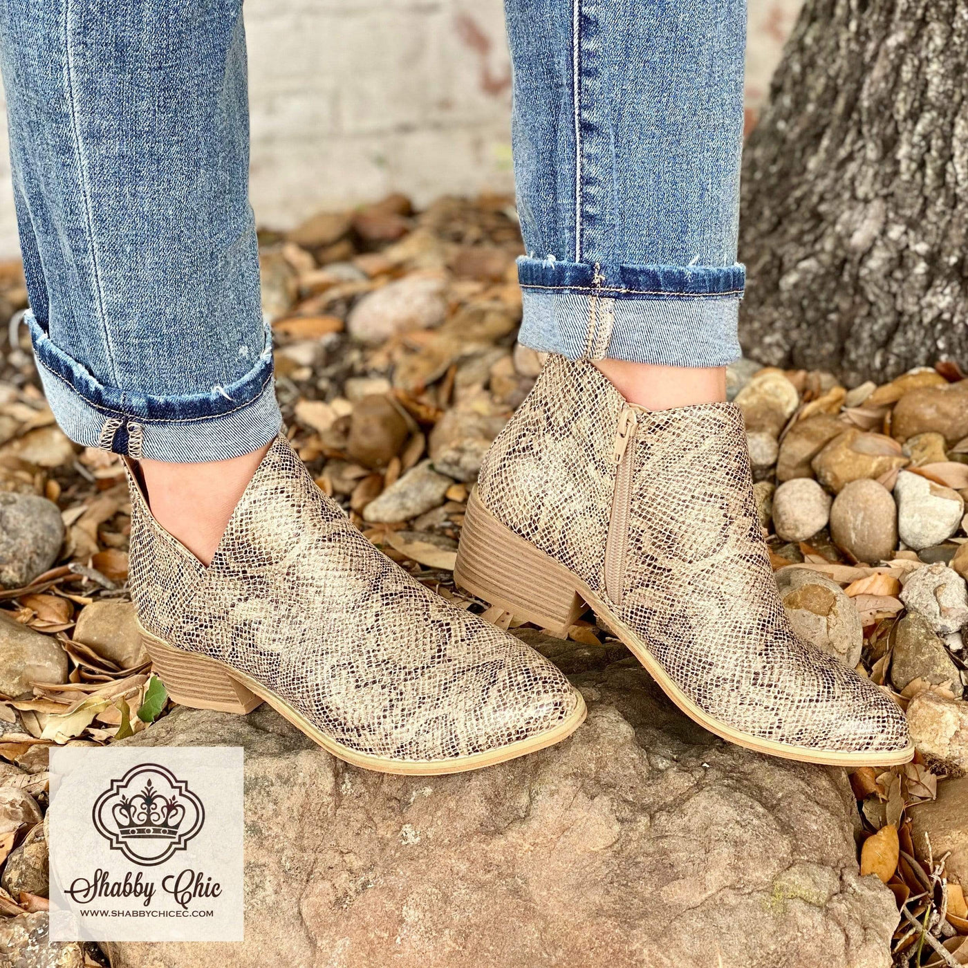 Port Tan Snake Booties Shabby Chic Boutique and Tanning Salon
