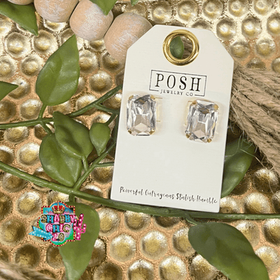 Posh Princess Cut Earrings - Clear Shabby Chic Boutique and Tanning Salon