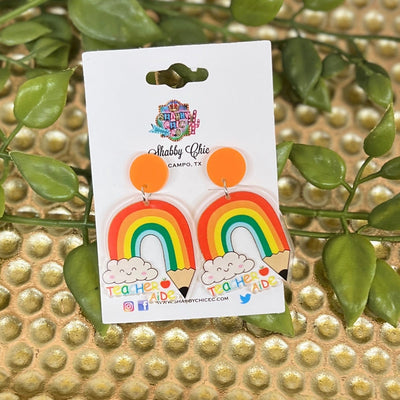 Rainbow Teacher's Aide Earrings Shabby Chic Boutique and Tanning Salon