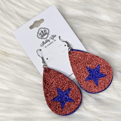 Red Glitter with Blue star earrings Shabby Chic Boutique and Tanning Salon