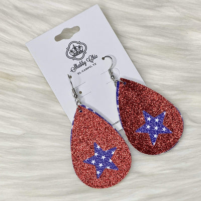 Red Glitter with Stars in Star earrings Shabby Chic Boutique and Tanning Salon