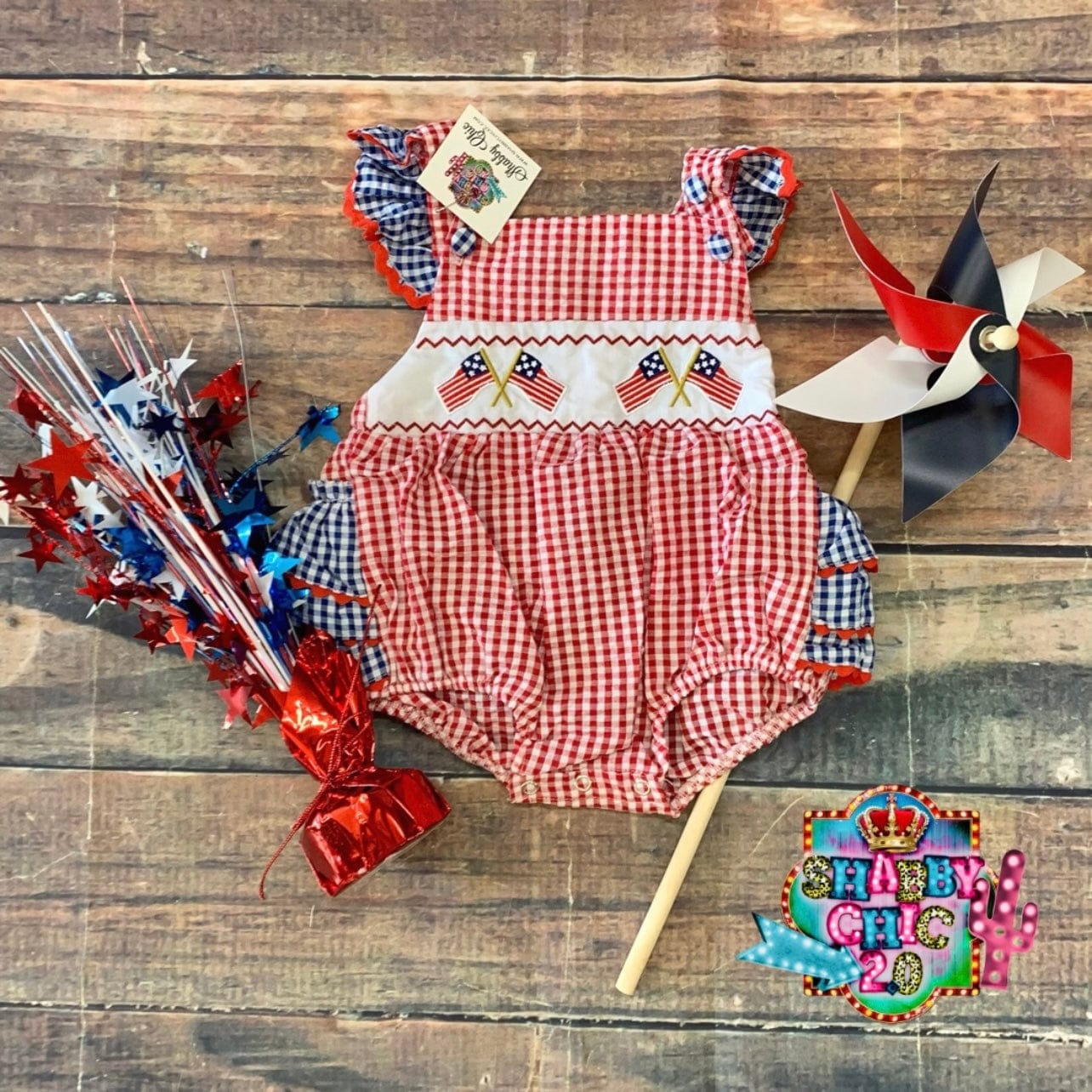 Red White and Bloomers Onesie Shabby Chic Boutique and Tanning Salon