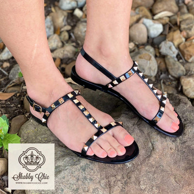 Ritzy Black Sandals Shabby Chic Boutique and Tanning Salon