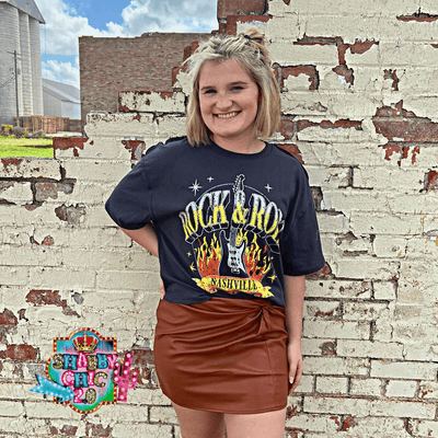 Rock N Roll Nashville Crop Tee - Charcoal Shabby Chic Boutique and Tanning Salon