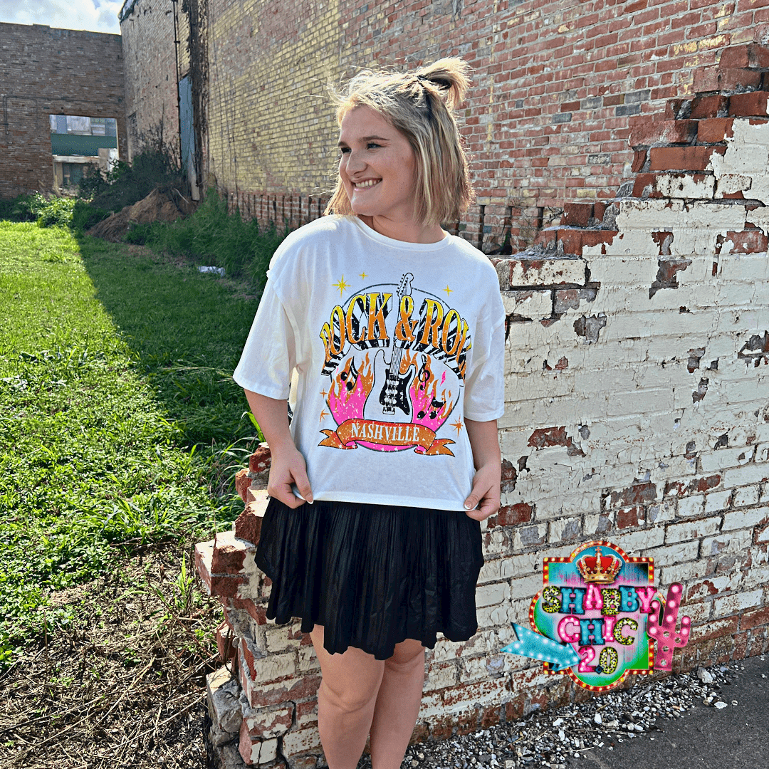 Rock N Roll Nashville Crop Tee - White Shabby Chic Boutique and Tanning Salon