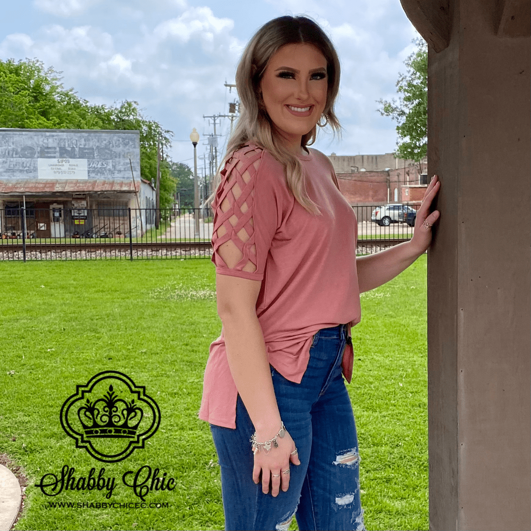 Rose Criss Cross Shoulders Top Shabby Chic Boutique and Tanning Salon