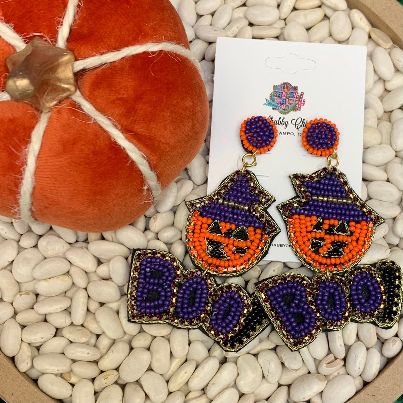 Scarecrow BOO Beaded Earrings Shabby Chic Boutique and Tanning Salon