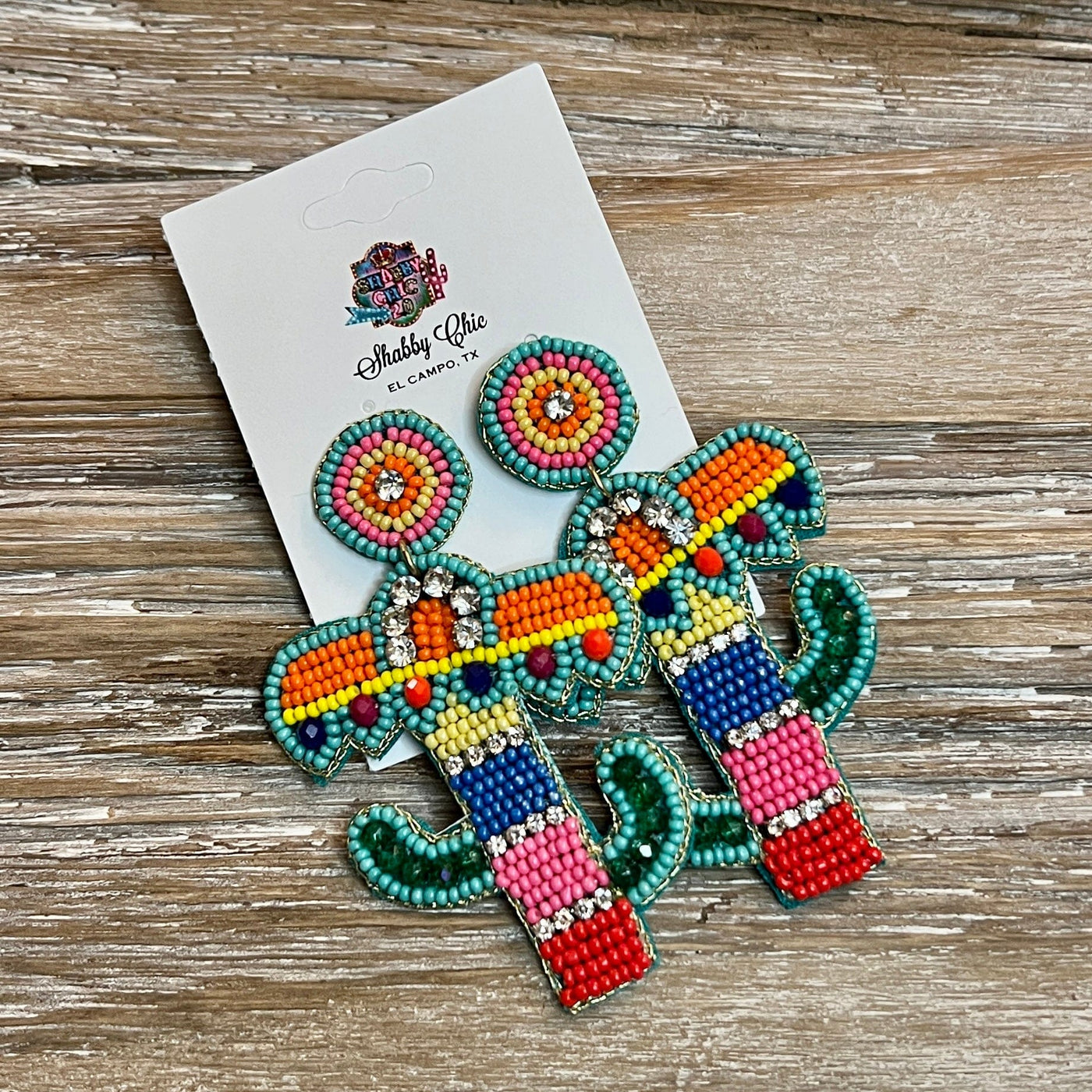 Serape Cactus Beaded Earrings Shabby Chic Boutique and Tanning Salon