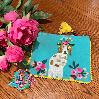 Sheep Cotton Canvas Pouch Shabby Chic Boutique and Tanning Salon