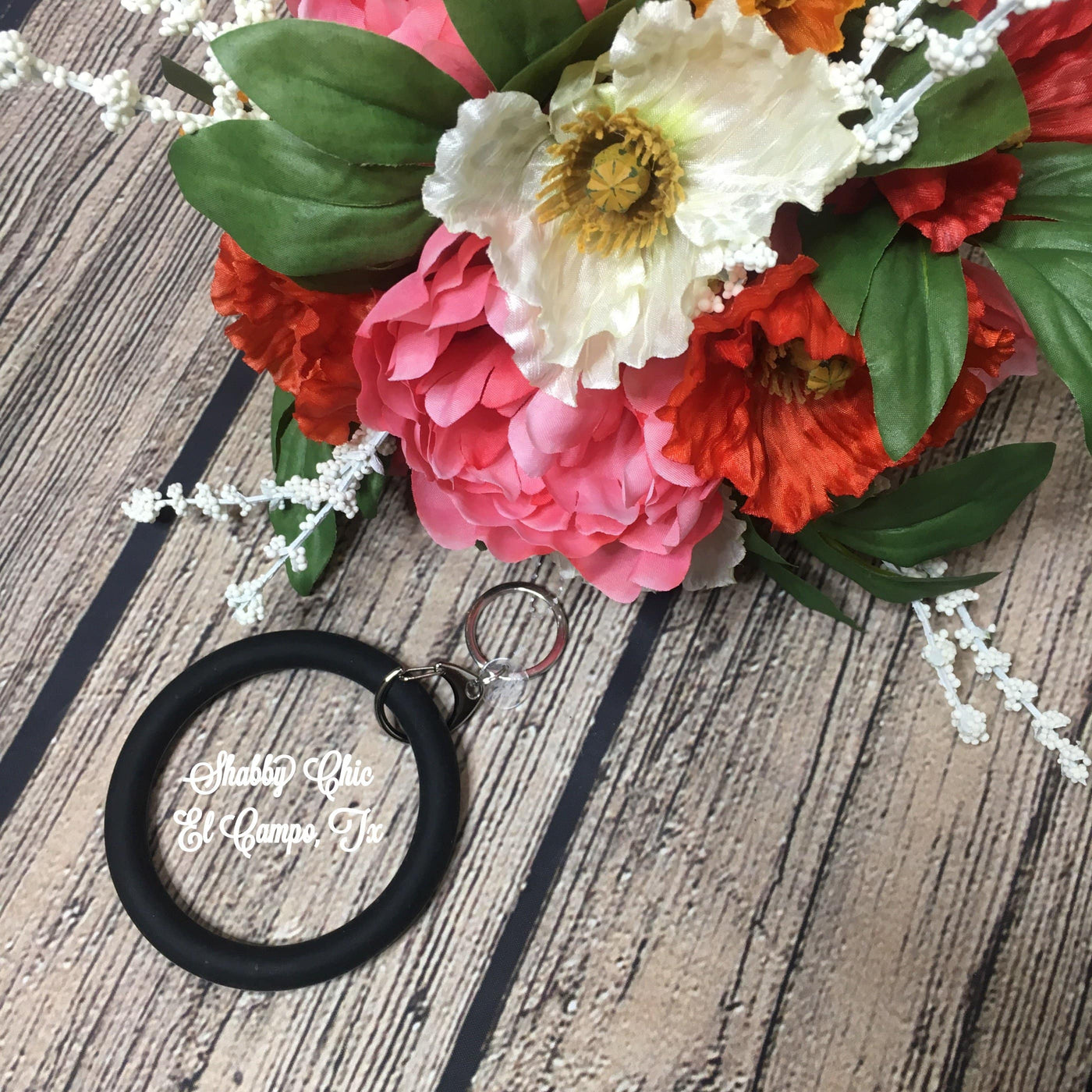Silicone Bracelet Key Ring Shabby Chic Boutique and Tanning Salon Black
