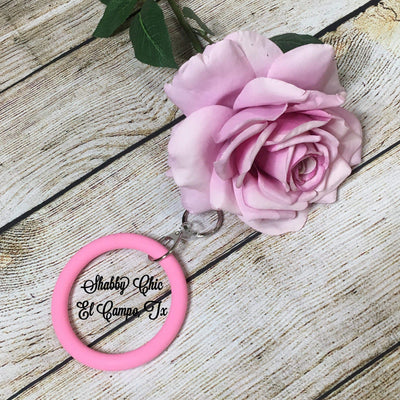 Silicone Bracelet Key Ring Shabby Chic Boutique and Tanning Salon Bright Pink