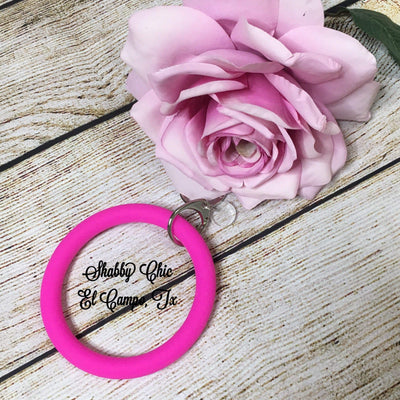 Silicone Bracelet Key Ring Shabby Chic Boutique and Tanning Salon Deep Neon Pink