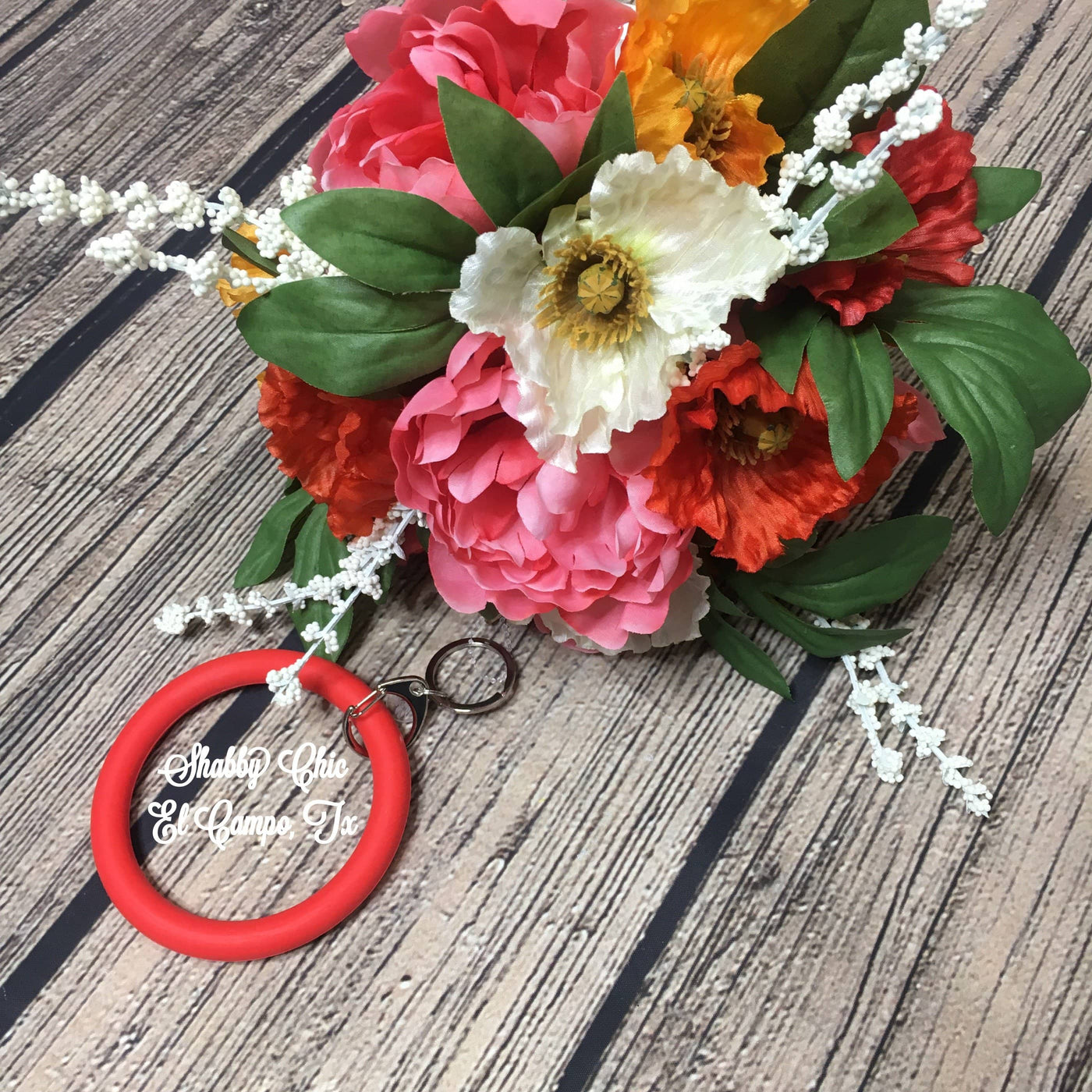 Silicone Bracelet Key Ring Shabby Chic Boutique and Tanning Salon Red