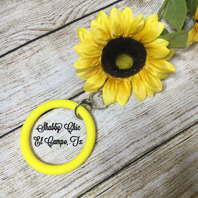 Silicone Bracelet Key Ring Shabby Chic Boutique and Tanning Salon Yellow