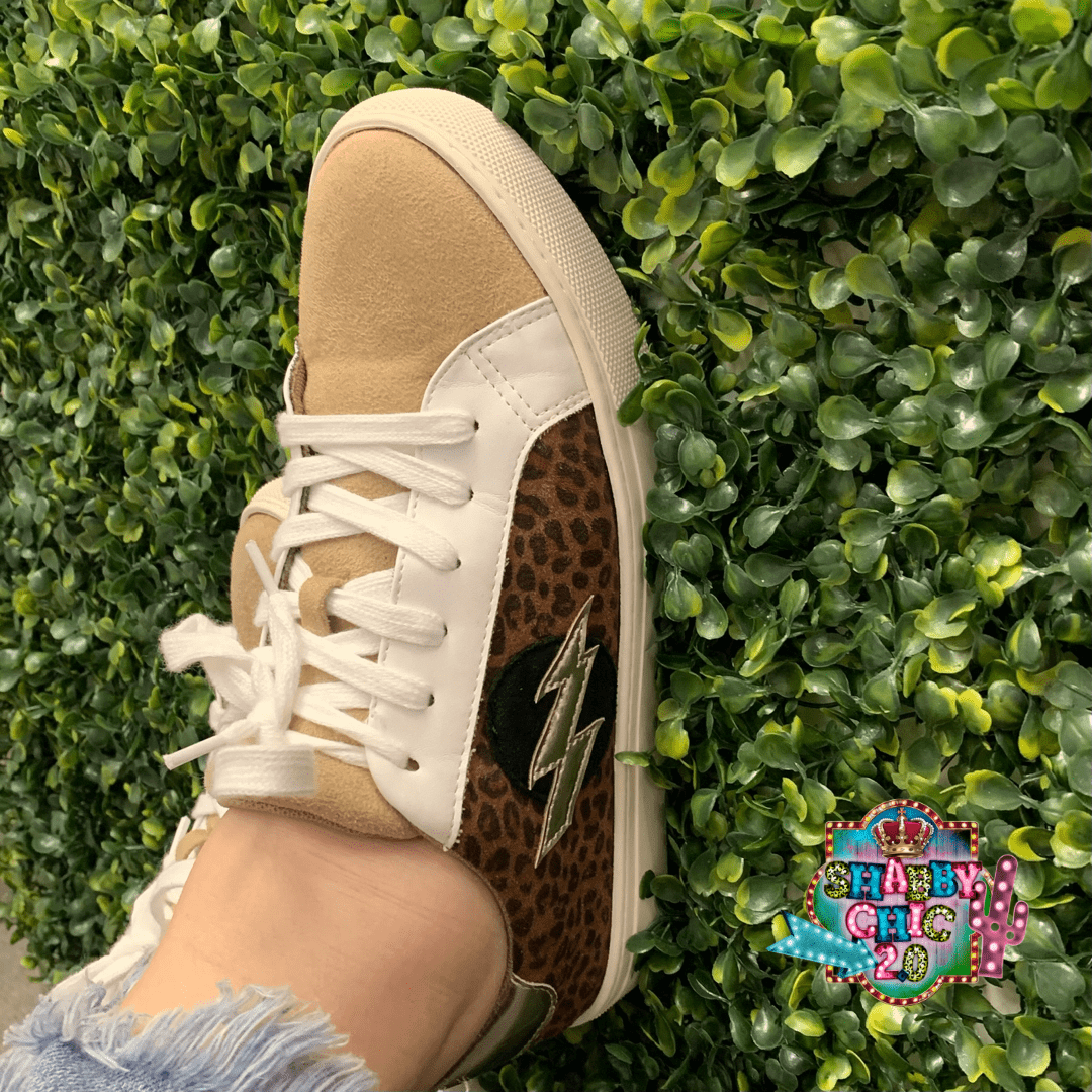 Small Leopard Lightning Bolt Tennis Shoes Shabby Chic Boutique and Tanning Salon