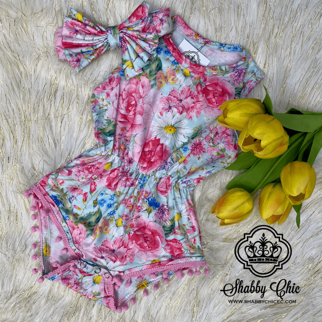 Spring Floral Onesie with Headband Shabby Chic Boutique and Tanning Salon