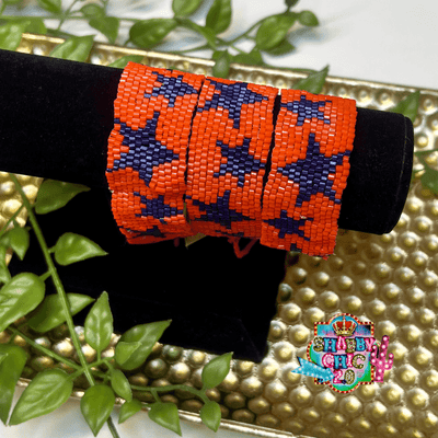 Star Beaded Bracelet - Navy and Orange Shabby Chic Boutique and Tanning Salon Orange with Navy Stars