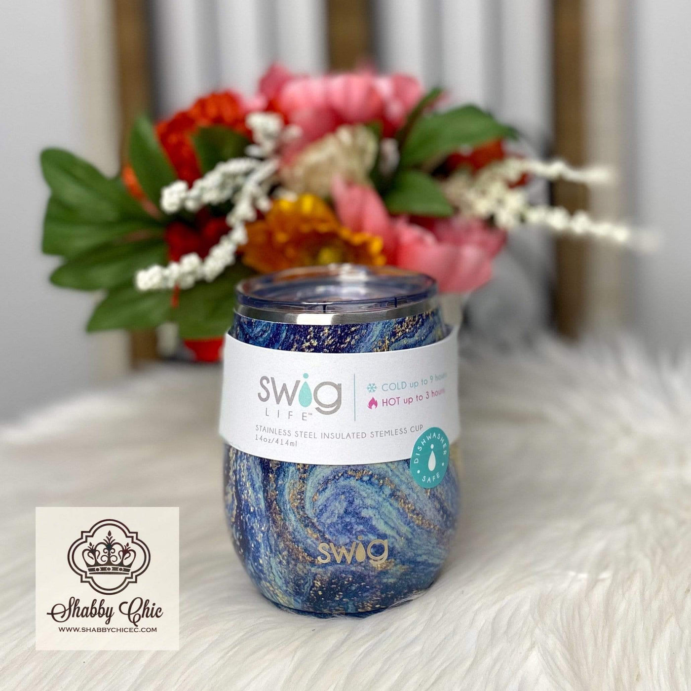 Starry Night 14oz Stemless Wine Cup Shabby Chic Boutique and Tanning Salon