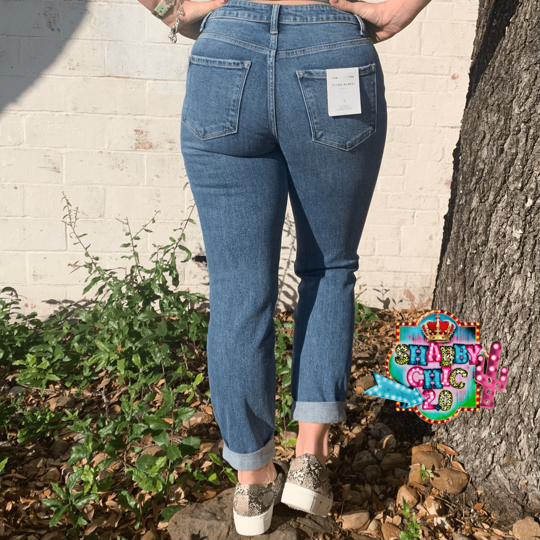 Stretch Mom Jeans Rolled Cuff Jeans Shabby Chic Boutique and Tanning Salon