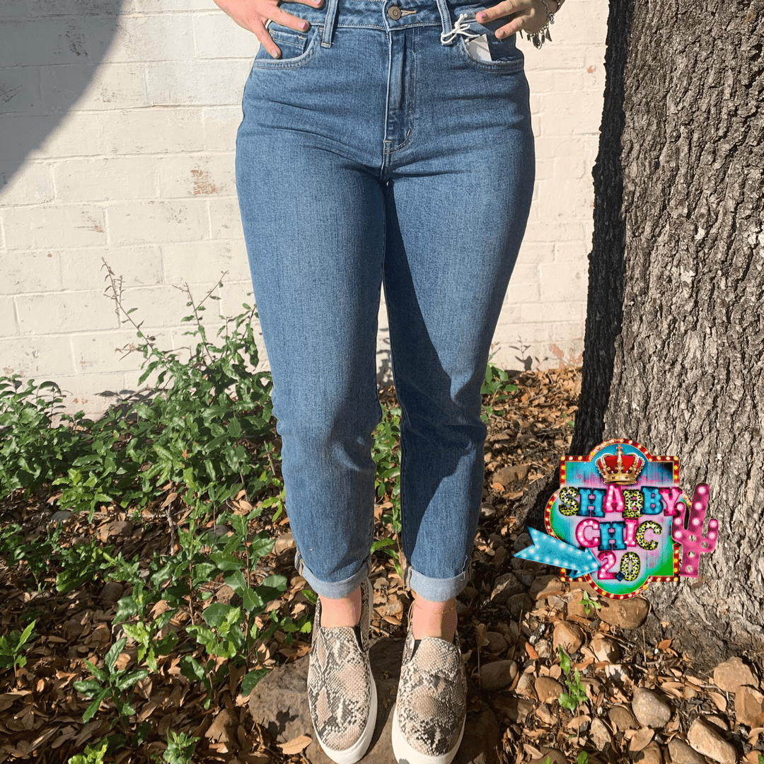 Stretch Mom Jeans Rolled Cuff Jeans Shabby Chic Boutique and Tanning Salon