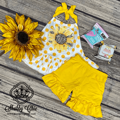 Sunflower and Yellow Polka Dot Short Set Shabby Chic Boutique and Tanning Salon