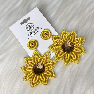 Sunflower Beaded Earrings Shabby Chic Boutique and Tanning Salon