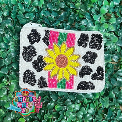 Sunflower Cowprint Beaded Bag Shabby Chic Boutique and Tanning Salon