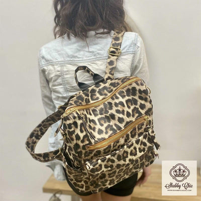 Tan Leopard Sling Backpack Shabby Chic Boutique and Tanning Salon