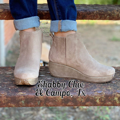 Tan Suede Wedge Booties Shabby Chic Boutique and Tanning Salon
