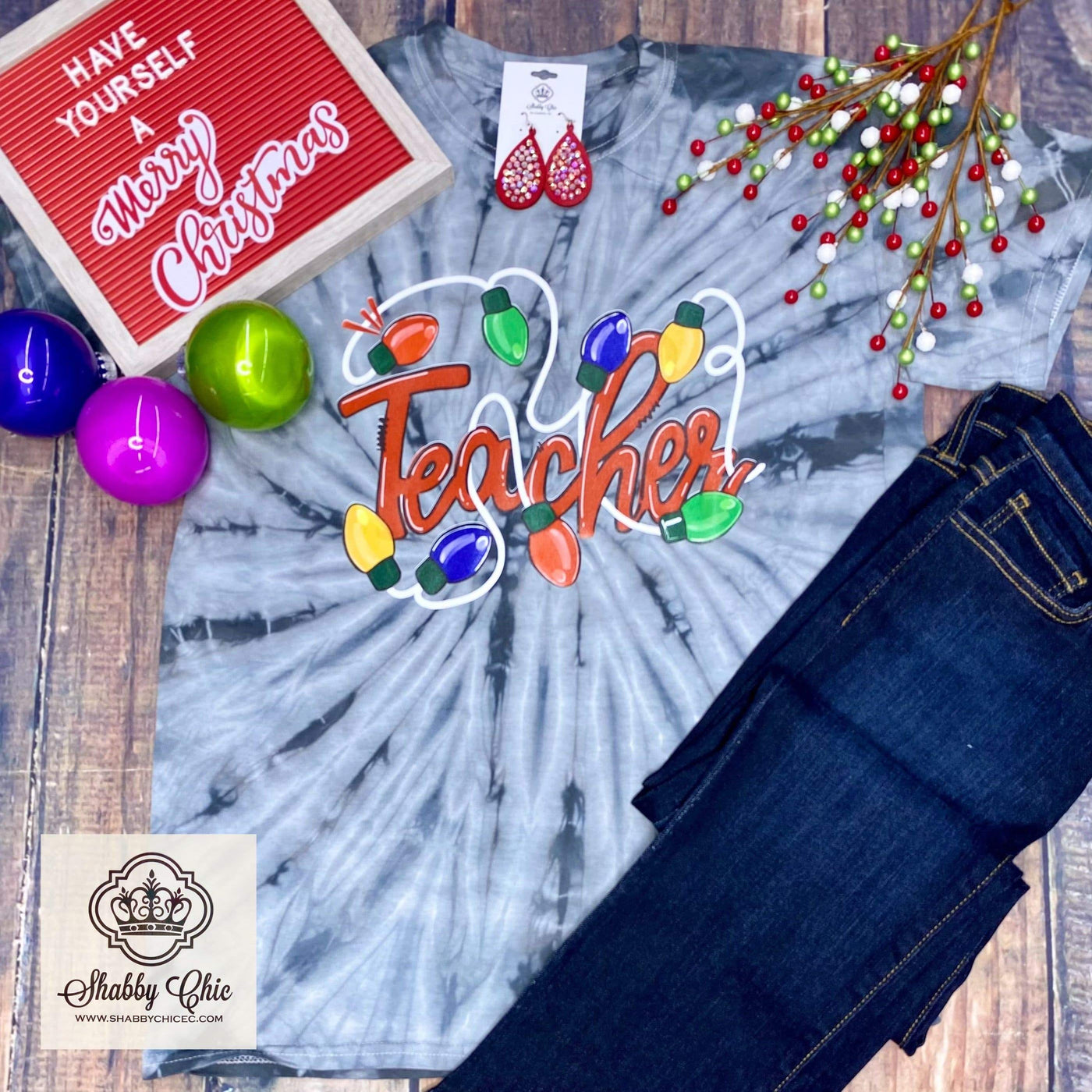 Teacher Christmas Lights Tee Shabby Chic Boutique and Tanning Salon