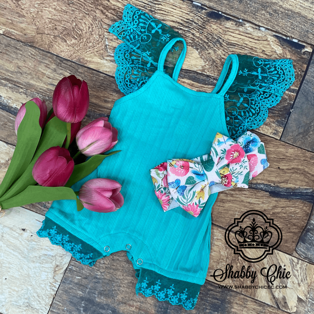 Teal with Lace Onesie Shabby Chic Boutique and Tanning Salon